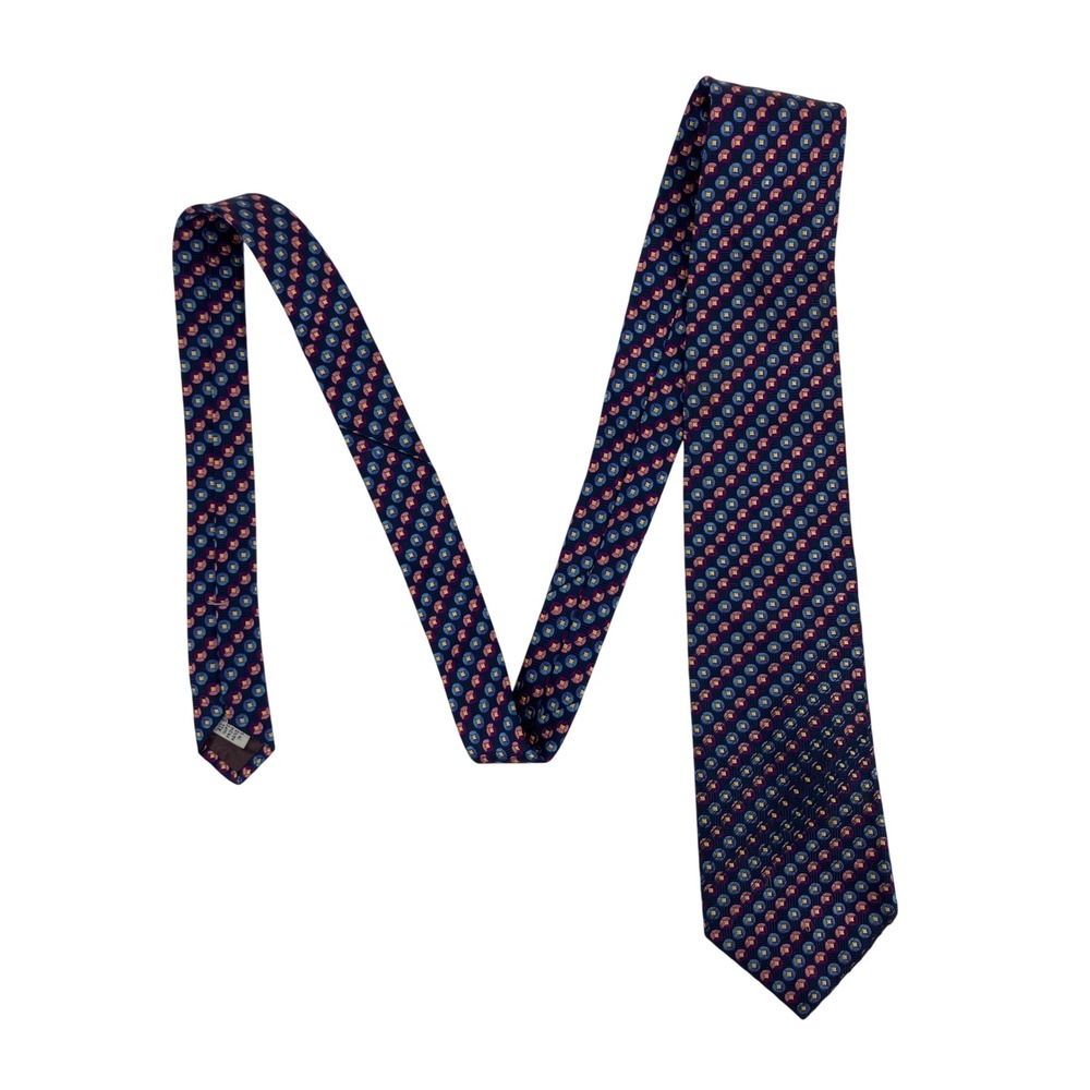 XMI Platinum Necktie Mens OS Blue Purple Silk Geometric Hand Made USA 58"X4"